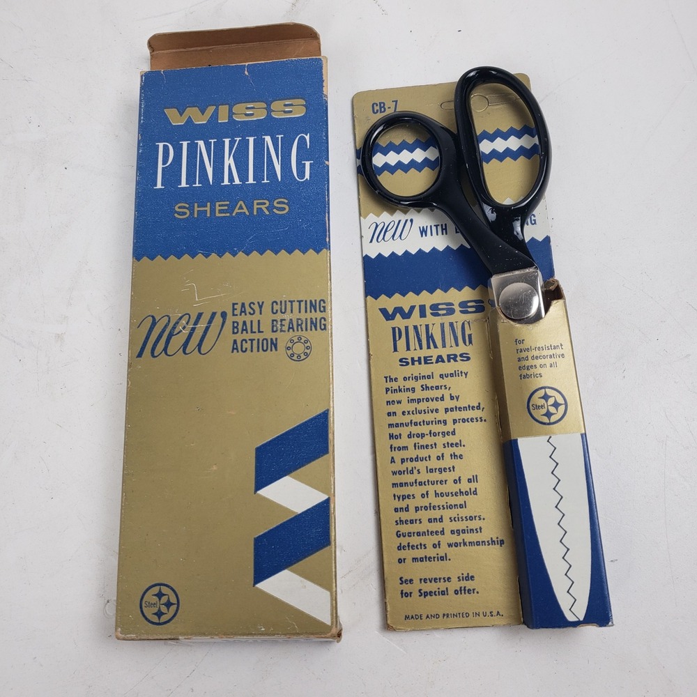 Vintage Wiss Pinking Shears CB-7 Ball Bearing Action Steel Scissors with Box